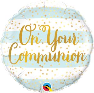 18" On Your Communion Blue Stripes Balloon