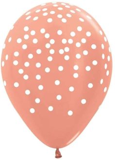 11" White Confetti Metallic Rose Gold (50pcs) Balloons