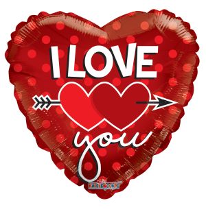 18" Two Hearts On Red Balloon