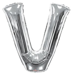 34" Silver Letter V Balloon