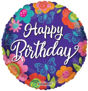18" Birthday Butterflies & Flowers Balloon