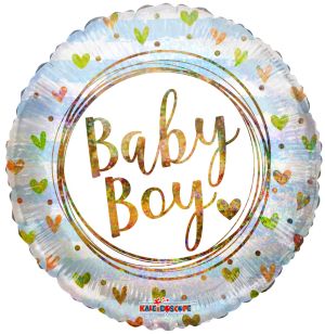09" Baby Boy Ring and Hearts Holographic Balloon