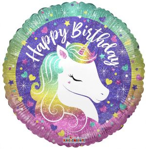 18" Birthday Rainbow Unicorn Holo Balloon