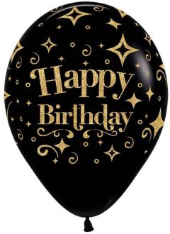 11" Happy Birthday Gold Diamonds Fashion Black (50pcs) Balloons