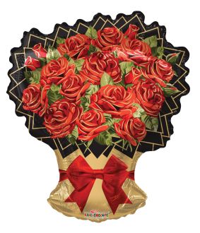 28" Rose Bouquet With Bow Shape Balloon