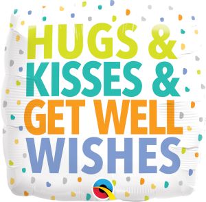 18" Square Hugs Kisses Get Well Wishes Balloon