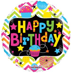 18" Birthday With Cupcake Neon Gellibean Balloon
