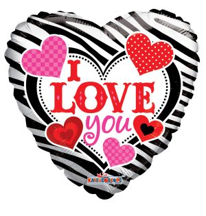 18" I Love You Zebra Pattern Balloon