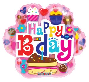 18" B-Day Flower Clear View Balloon