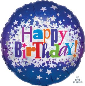 18" Holographic Happy Birthday Bright Stars Balloon
