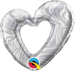 Mini Shape Open Marble Heart Silver Balloon
