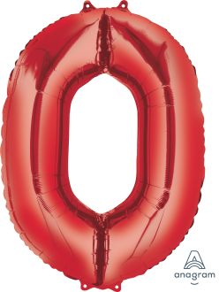 34" Red Number 0 Balloon