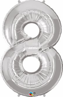 34" Silver Number 8 Balloon