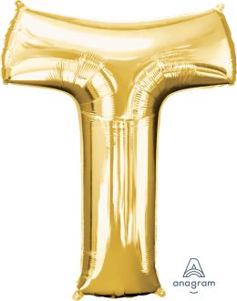 34" Gold Letter T Balloon