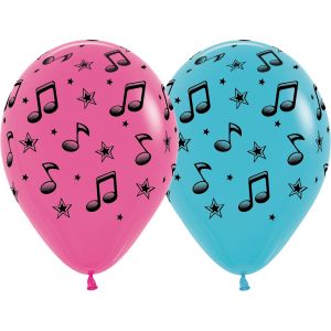 11" Musical Notes Raspberry and Aquamarine (50pcs) Balloons