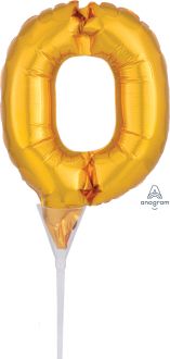 06" Gold Number 0 Cake Pick Micro Balloon