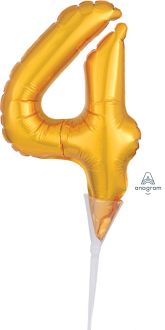 06" Gold Number 4 Cake Pick Micro Balloon