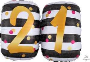 SuperShape Holographic Pink & Gold Milestone 21 Balloon