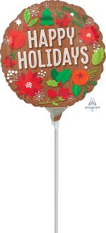 09" Woodgrain Happy Holidays Balloon