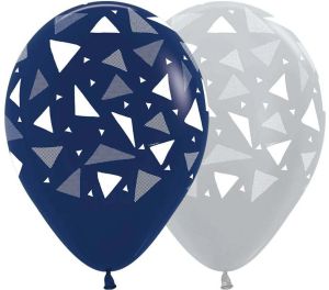 11" Triangles Navy Blue and Silver Assortment (50pcs) Balloons