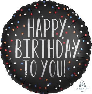 18" Happy Birthday to You Satin Dots Balloon