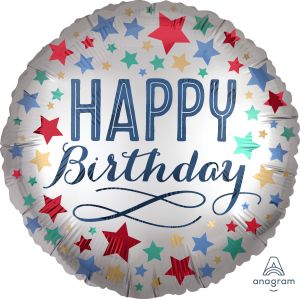18" Birthday Satin with Stars Balloon