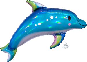 SuperShape Holographic Iridescent Blue Dolphin Balloon