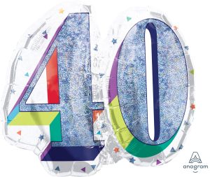 SuperShape Holographic Here's to Your Birthday 40 Balloon