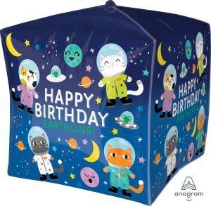 UltraShape Cubez Happy Birthday Space Cats Balloon