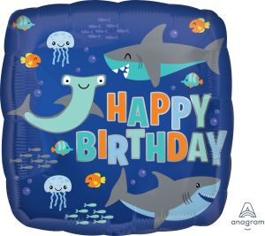 18" Happy Birthday Sharks Balloon