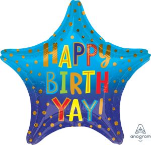 18" Star Happy Birth YAY Balloon