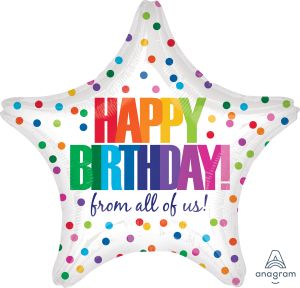 18" Star Happy Birthday From All of Us Dots Balloon