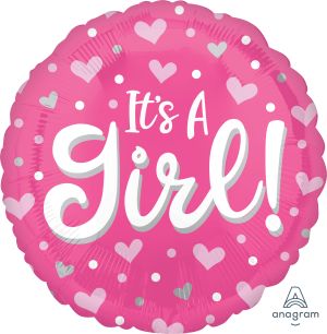 18" Its A Girl Hearts and Dots Balloon