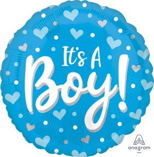 18" Its A Boy Hearts and Dots Balloon