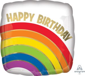 18" Birthday Gold Rainbow Balloon