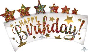 SuperShape Satin Happy Birthday Glitter Banner Balloon