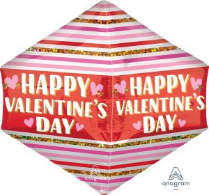 UltraShape Anglez Happy Valentines Day Stripes and Glitter Balloon
