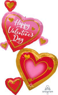 Giant Multi-Balloon Happy Valentines Day Pink, Gold and Red