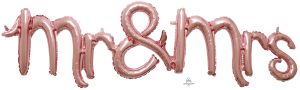 Script Phrase Mr. and Mrs. Rose Gold Balloon