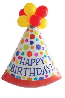 Latex Accented Supershape Happy Birthday Party Hat Balloon