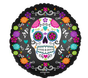 18" Satin Sugar Skull and Marigolds Balloon