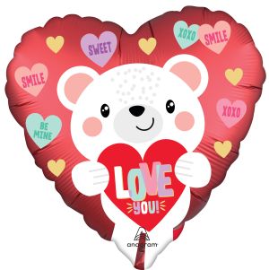 18" Satin Love You White Bear Balloon