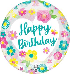 18" Clearz Happy Birthday Flowers Balloon
