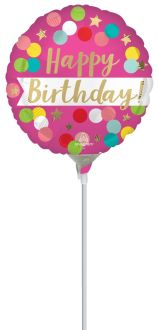 04" Satin Happy Birthday Pink Confetti Balloon