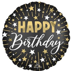 Standard Black Silver Gold Happy Birthday Balloon