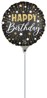 09" Black Gold Silver Happy Birthday Balloon