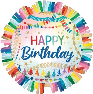 SuperShape Happy Birthday Streamers Fringe Balloon