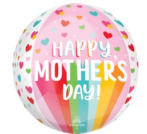 Orbz Happy Mothers Day Bright Stripes and Hearts Balloon