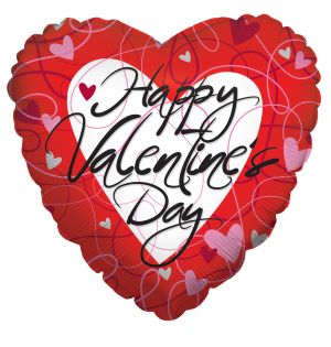 09" Valentines Day Stripes And Hearts Red Balloon