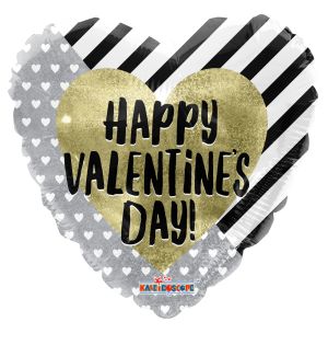 09" Happy Valentines Day Gold and Silver Holographic Balloon